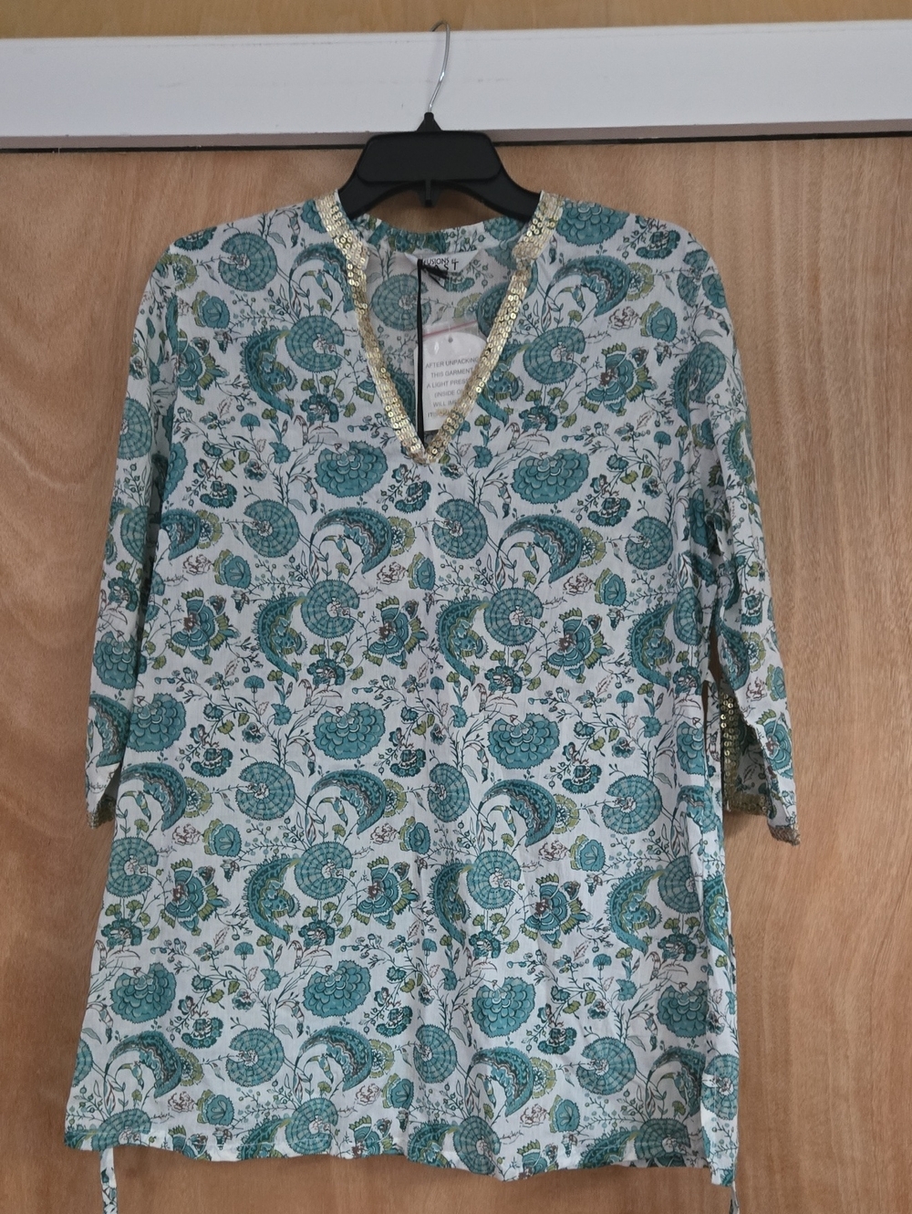 Womens Teal Floral V-Neck Tunic Top